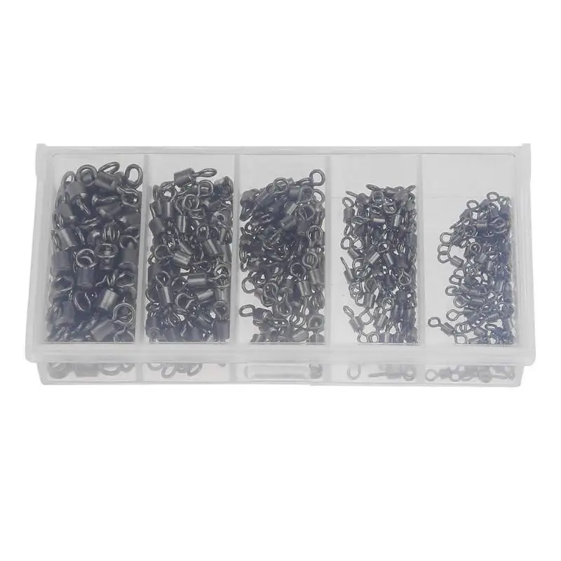 

250pcs Ball Bearing Swivels Solid Ring Fishing Hook Connectors+ Plastic Box