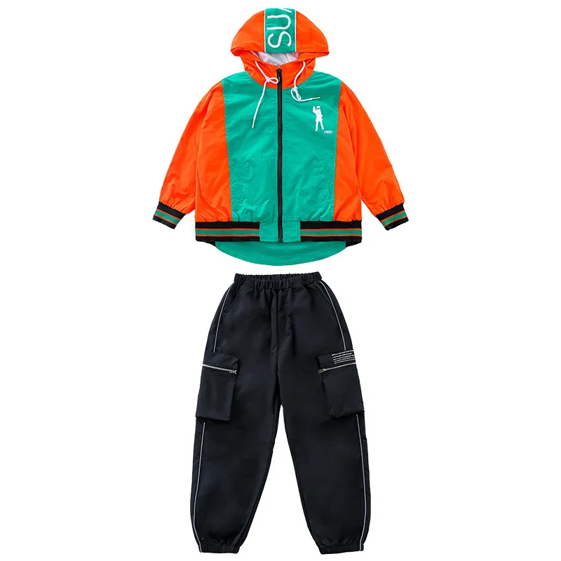 

Kid Fashion Cool Hip Hop Clothing Top Pullover Pocket Running Pants For Boys Girls Jazz Dance Costume Street Dance Outfit XS1232