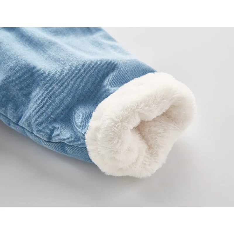 Famuka зимняя детская куртка из искусственного кроличьего меха джинсовая для