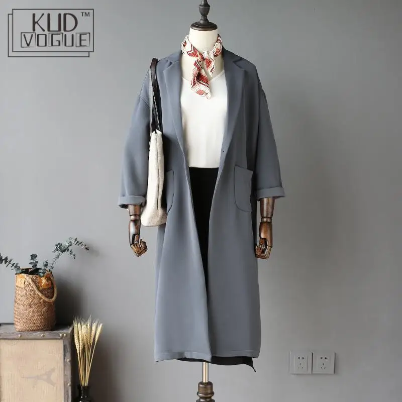 Осенне-зимнее женское повседневное пальто Женская ветровка длинное однотонное силуэт Свободное пальто