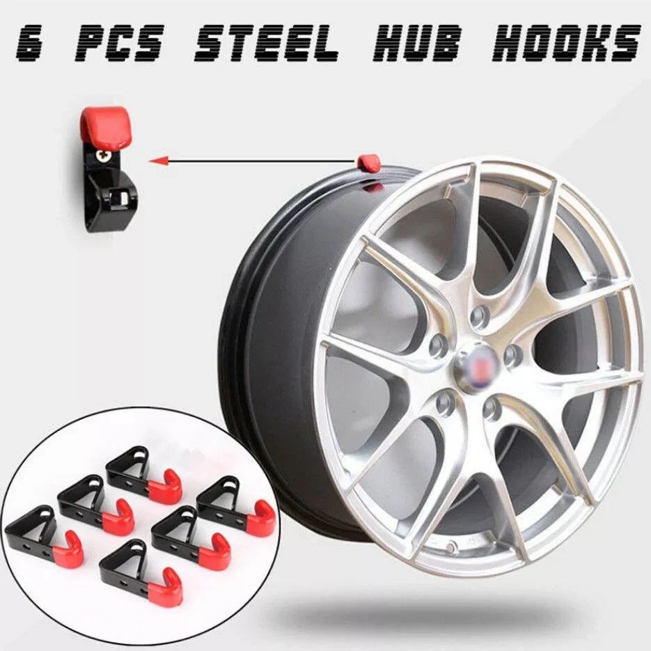 

6Pcs Wheel Rim Hub Wall Hanger Hook Metal Sleeve for Car Store Show Exhibition Room 35KG 13-22'' Tire