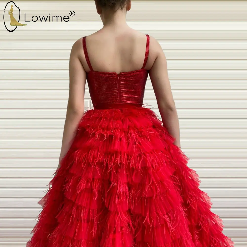 Великолепные красные вечерние платья с перьями А силуэта Vestido De Festa Robe Soiree для