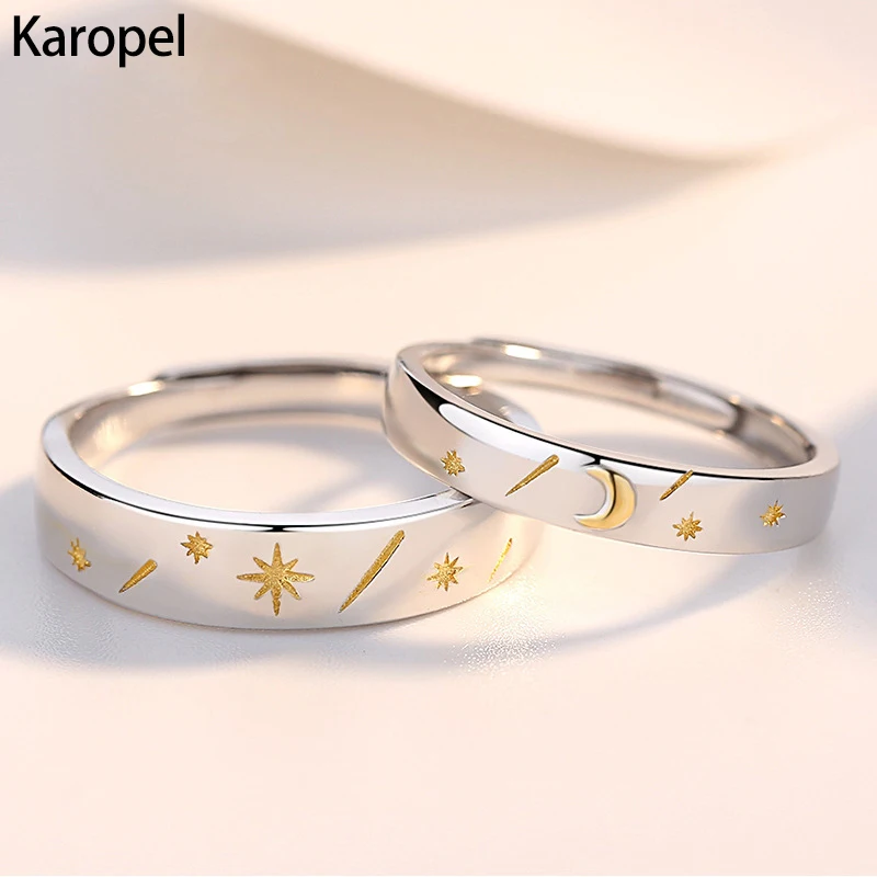 

Karopel 925 Sterling Silver Sun Moon and Stars Couple Rings for Men and Women Open Pair Rings Best Gift jewelry Accessories