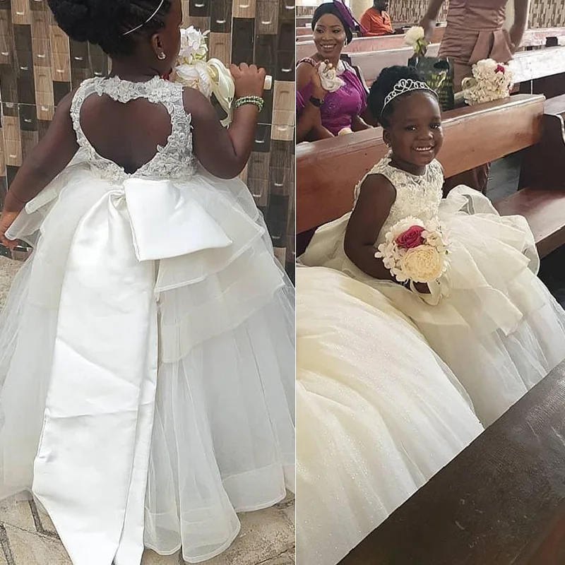 Белые Свадебные Платья с цветочным узором для девочек Кружевные вечерние платья