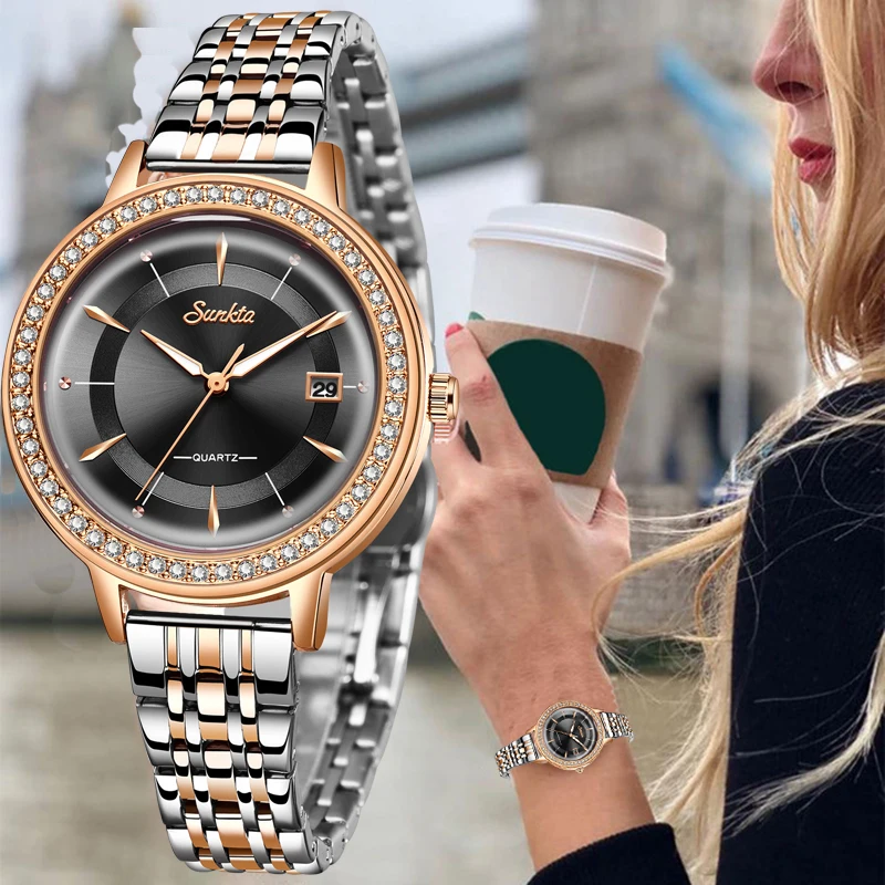 Женские золотые часы Reloj модные женские кварцевые наручные роскошные Relogio Feminino +