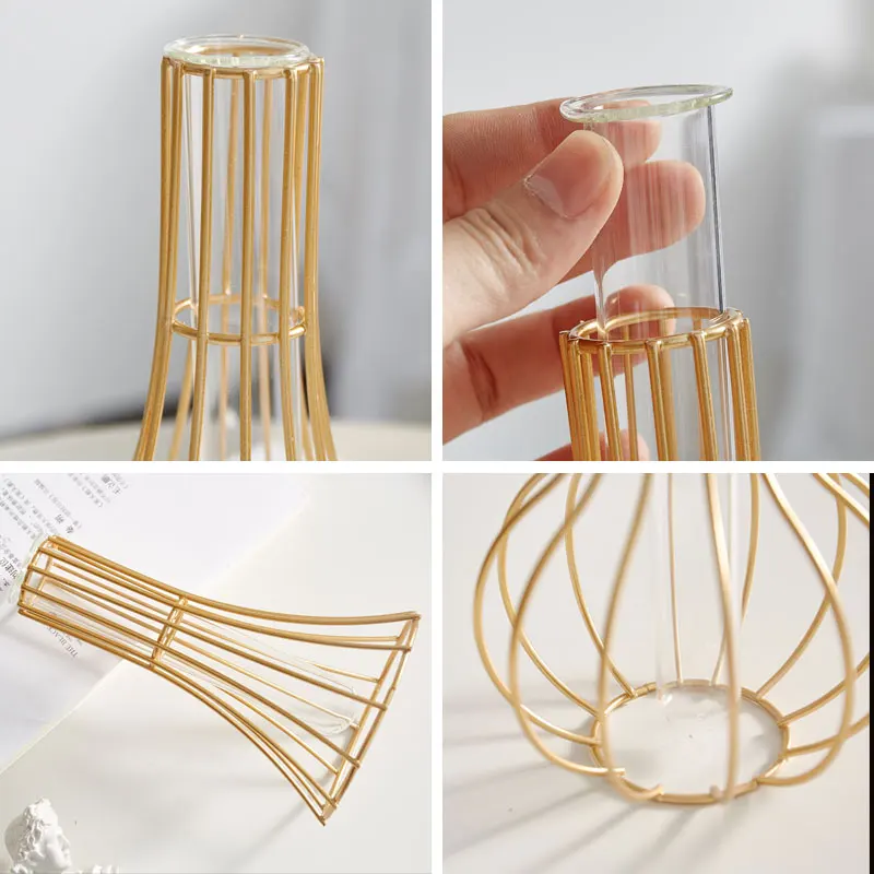 

Nordic Iron Art Vase Home Decor Metal Plant Holder Hydroponic Plant Flower Vase Glass Test Tube Terrarium Ornaments NEW