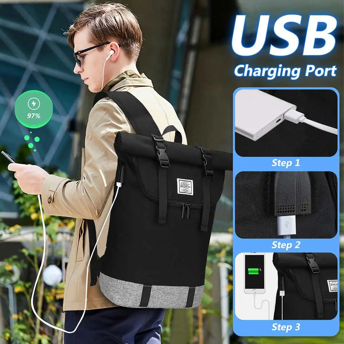 

Laptop Backpack Travel Lightweight Waterproof School Business Compartment for Men Women Outdoor Large Capacity with USB Charging