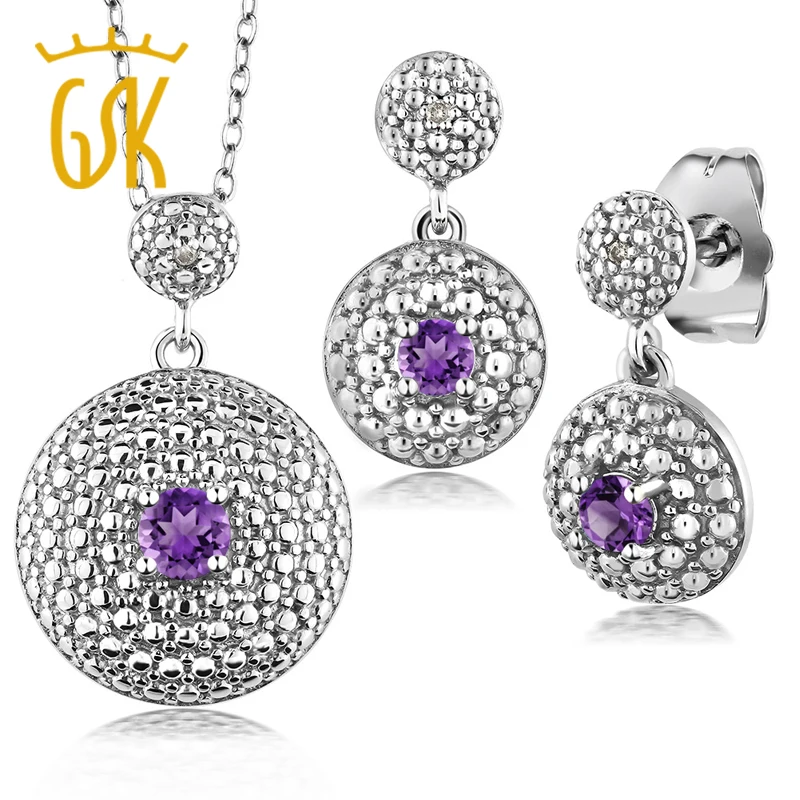 GemStoneKing 0 46 Ct натуральный Фиолетовый аметист алмаз ювелирные наборы для женщин