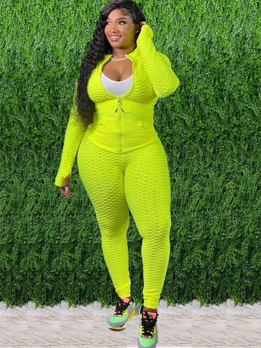 

Stand-up Collar Top and Pants Suit Long-sleeved Zipper High-elastic Top and Leggings Two-piece Set for Women Outfit