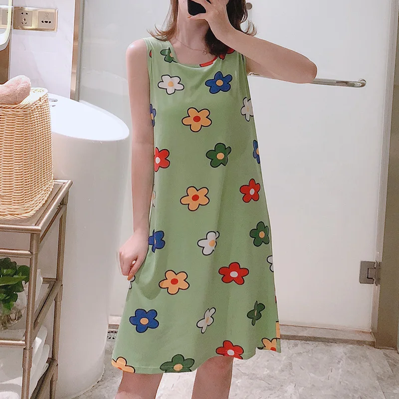 2020 летняя ночная рубашка женская без рукавов с мультяшным принтом повседневные