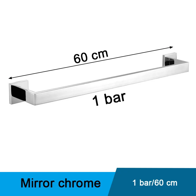 Chrome 1 Bar 60cm Ванная комната черный настенный держатель для полотенец из нержавеющей стали простой квадратный дизайн держатель для полотенец - Цвет: Chrome 1 Bar 60cm