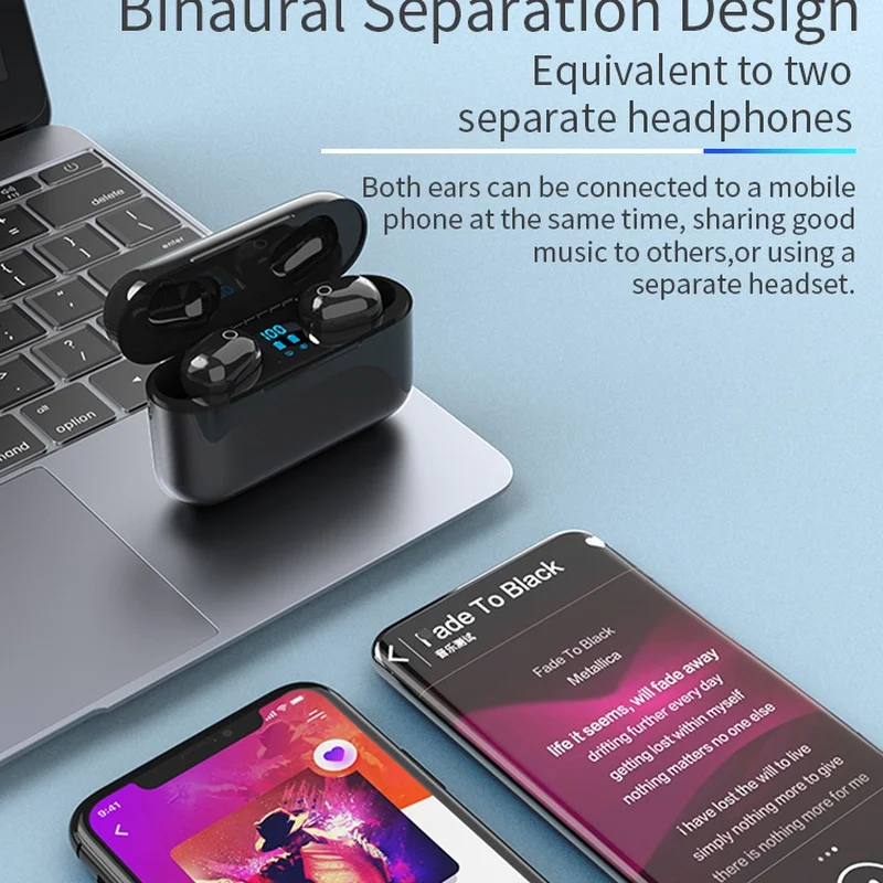 

Bluetooth Earphone HiFi Stereo Bass Headphones Waterproof Earbuds LED Display With Dual Microphone For Xiaomi Huawei Samsung