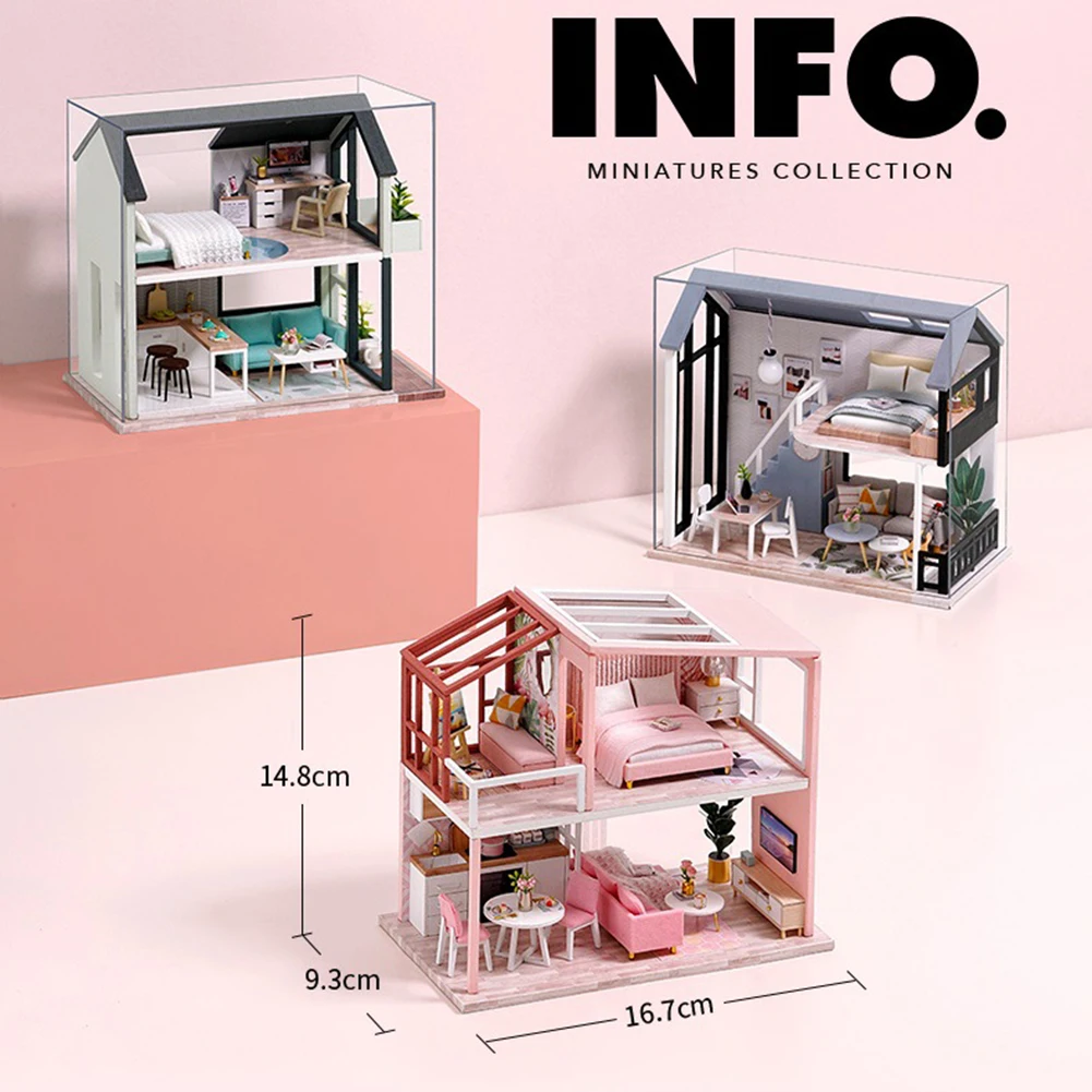 

Handmade DIY Mini Dollhouse 3D Wooden Garden Nordic Duplex Assembling Toy Dust Cover Creative Birthday Gift Doll House