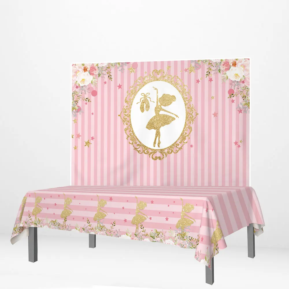 

Allenjoy Pink Backdrop Cloths Ballet Girl Crown Butterflies Golden Stripes Party Supplies Happy Birthday Princess Home Backdrop