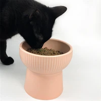 new high base ceramics cat bowl neck health protection 4 colors simple grain for cat dog food and water pet feeder supplies