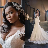 plus size wedding dresses african mermaid vestidos de novia lace appliques open back custom made bridal gowns