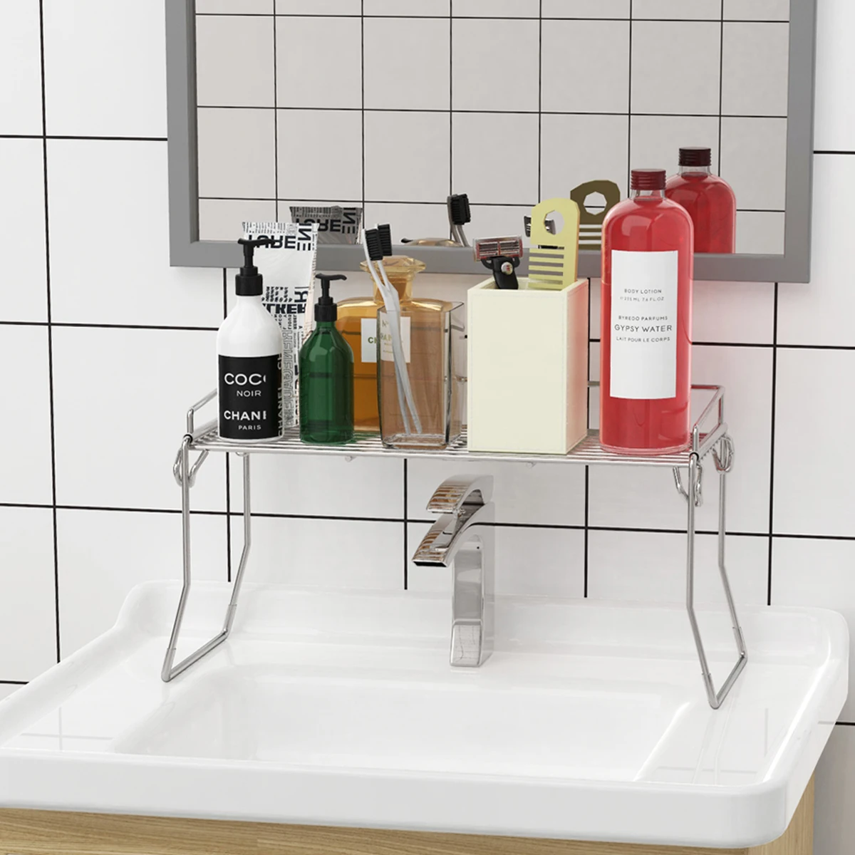 ORZ Bathroom Shelf Organizer Kitchen Over the Sink Shelf Washbasin Soap Holder Spice Rack Sink Caddy Countertop Rack