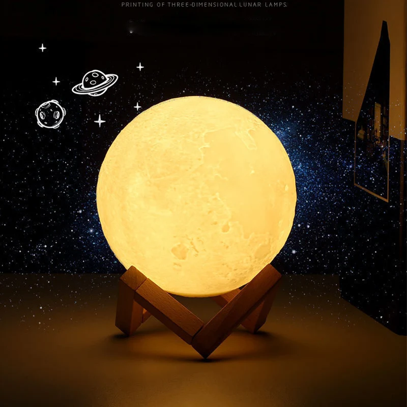 16 цветов Rambery Moon лампа 3D принт лунный светильник Перезаряжаемый usb зарядка ночной Светильник сенсорное управление настольная лампа светодиодный светильник луна подарок