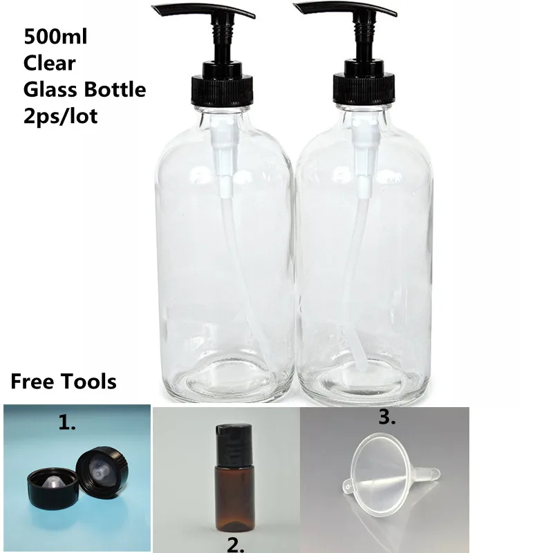 clear 16 унций прозрачные стеклянные бутылки W/дозаторы насоса(2-Pack); многоразовый лосьон дозатор для жидкого мыла коричневые бутылки BPA-бесплатные пластиковые Топы - Цвет: clear