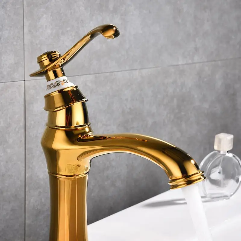 Смесители для умывальника евро роскошный золотой нефрит палуба ванной комнаты
