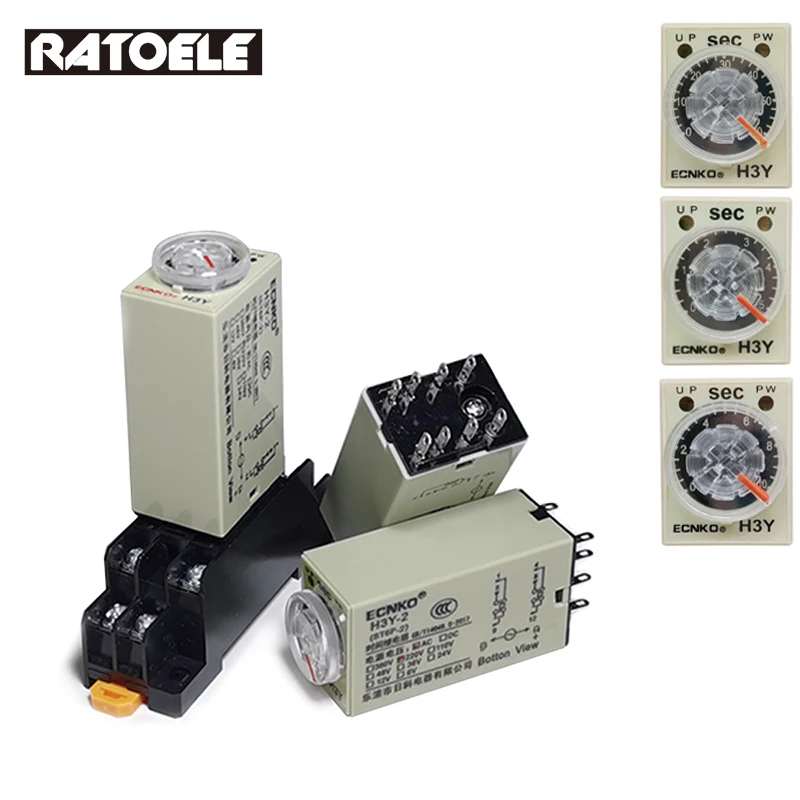 

1 PCS H3Y-2 AC220V Delay Timer Time Relay 5/10/60 Seconds With Base 5A 250VAC