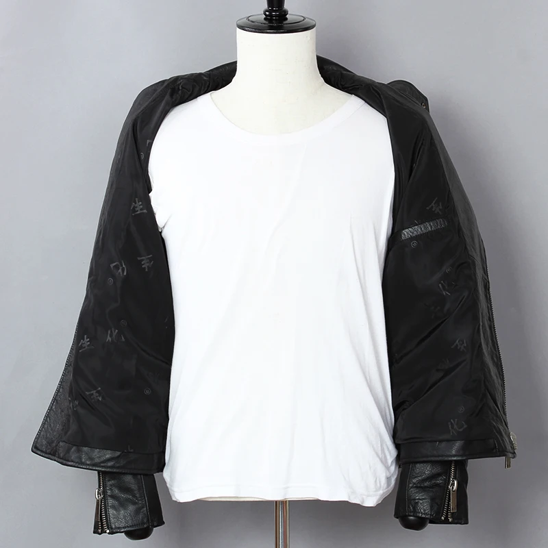 

2021 Fashion Punk Style Metal Rivet Motorcycle Men Cowskin Genuine Leather Jacket Black Slim Turn-down Collar Biker Coat