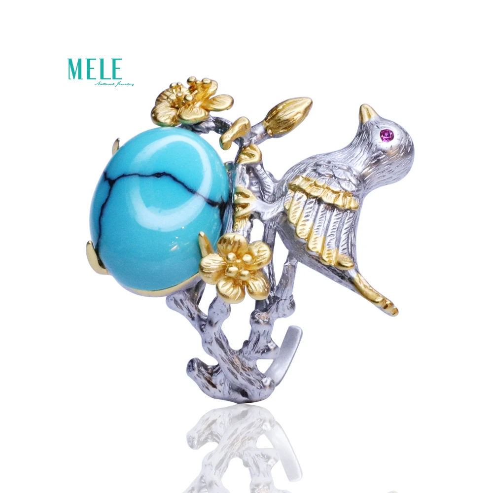 Natural Turquoise Lovely Little bird Flower 925 silver Ring | Украшения и аксессуары
