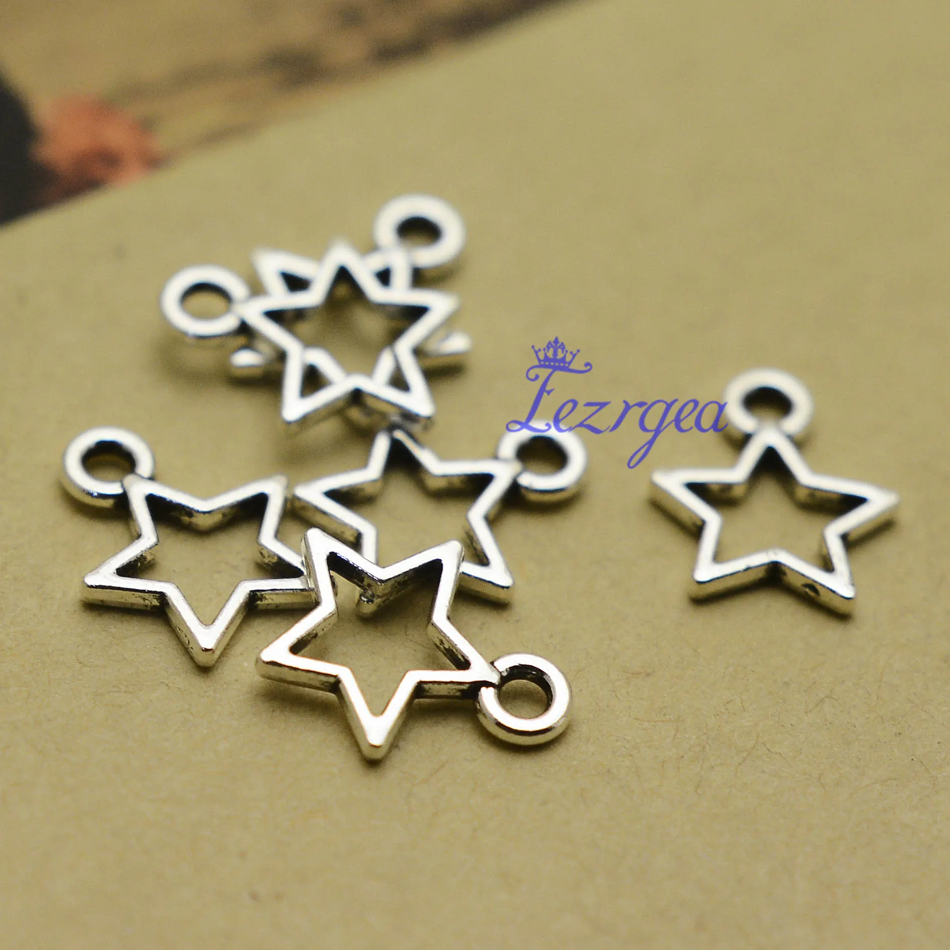 

100 шт./лот-12x10 мм, подвеска в виде звезды, Посеребренная Античная полая звезда, товары для творчества, аксессуары для ювелирных изделий