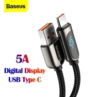 baseus usb type c cable 5a 2m fast charging cord for xiaomi huawei type c mobile phone data cable usb c led digital display wire