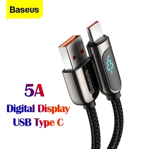 baseus usb type c cable 5a 2m fast charging cord for xiaomi huawei type c mobile phone data cable usb c led digital display wire free global shipping