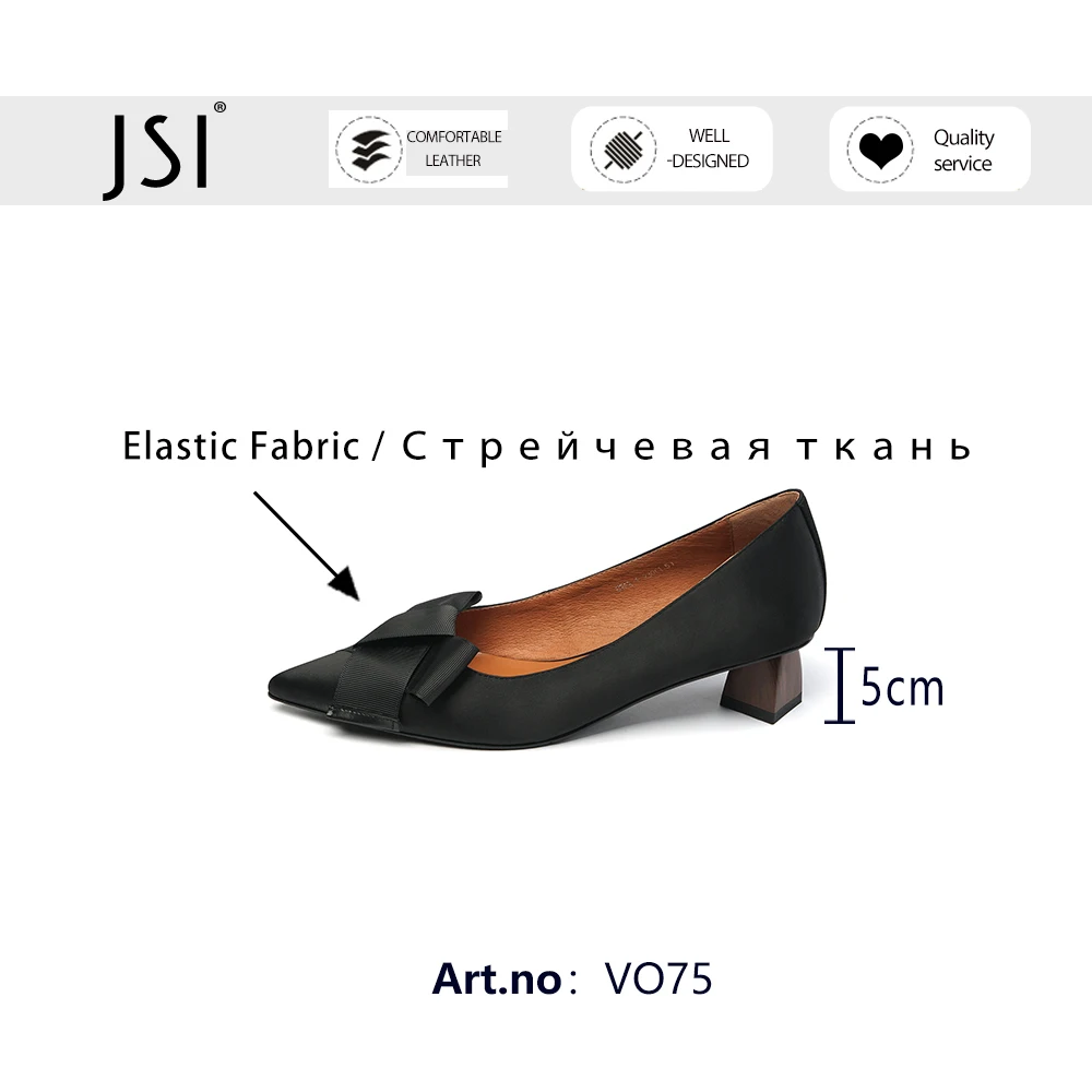 

JSI Female Mid Heel Shoes Women Sweet Style Genuine Leather Butterfly-knot Comfortable Dressing Spring Autumn Pointed Toe VO75