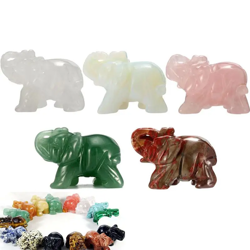 

Elephant Statue Natural Gemstone Crystal Rose Quartz Amethyst Carving Healing Animals Figurines Reiki Stones Crafts Home Decor