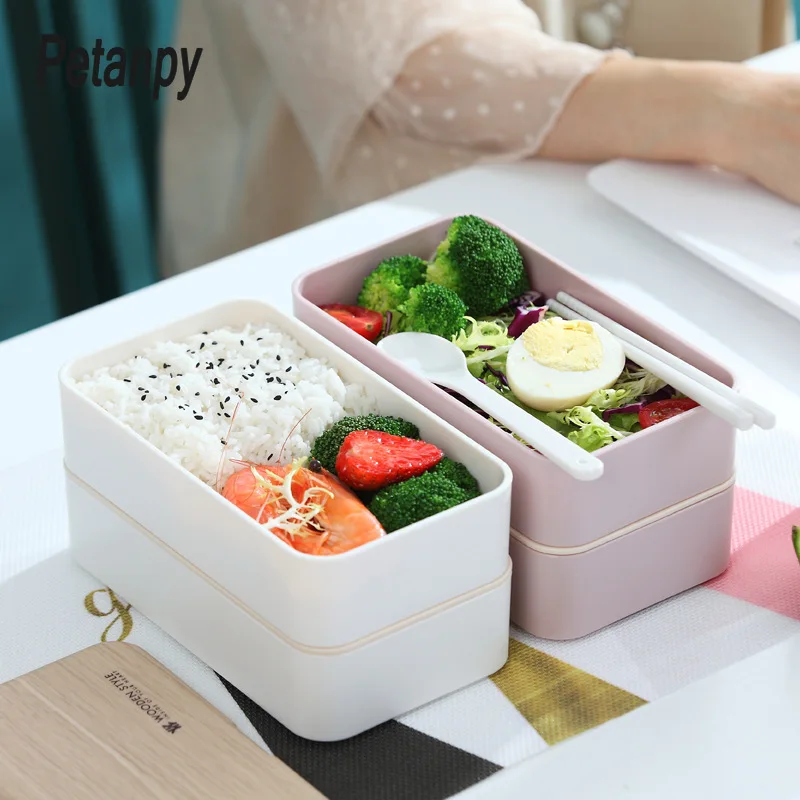 

2 Layer Microwave Lunch Box Imitation wood Bento Box Kids Food Container Storage Portable School Picnic With Lunch Bag 1200ml