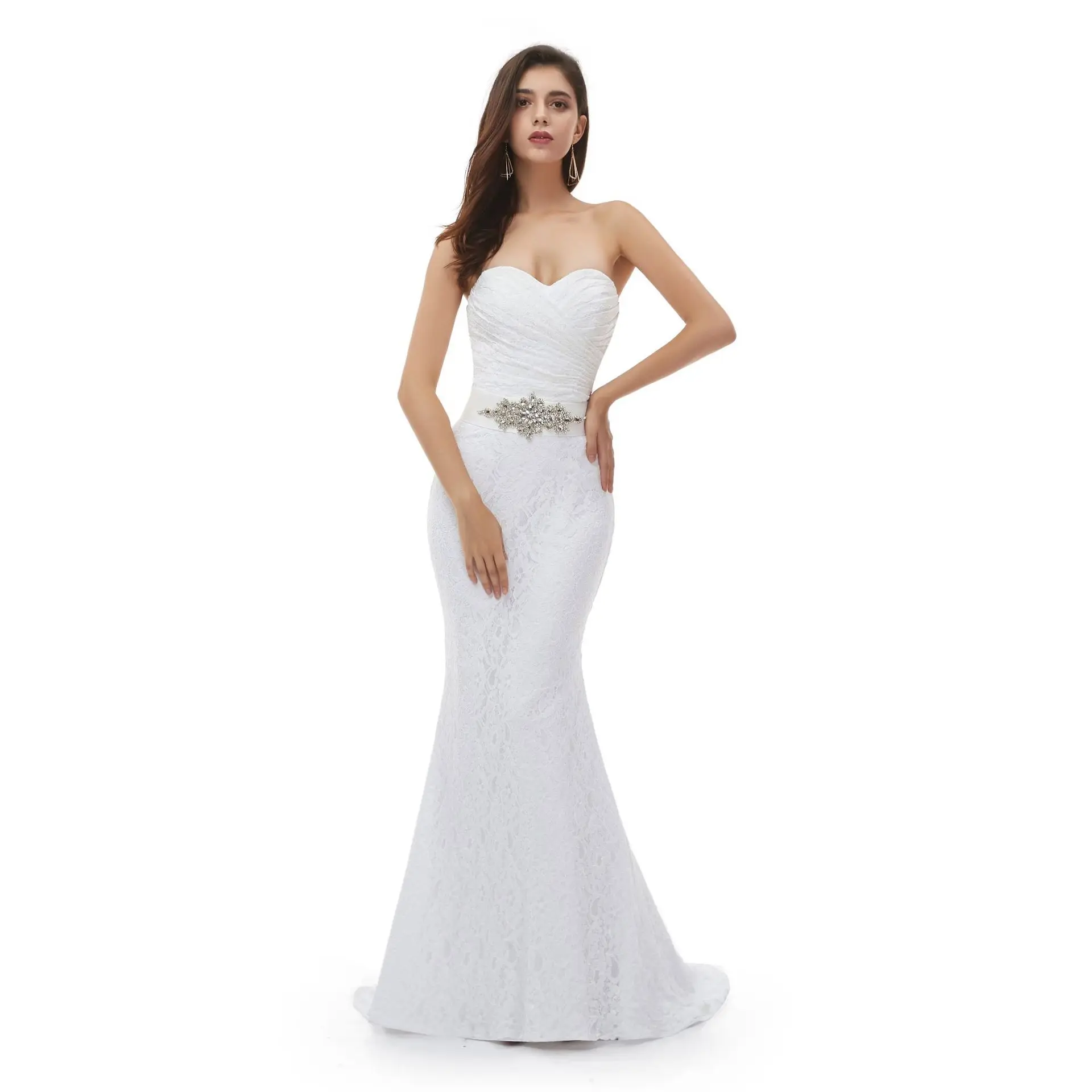 

Bridal Wedding Gown Real Photos White Lace Mermaid Wedding Dress Train Vintage Sash Vestido De Noiva Customer Make To Order