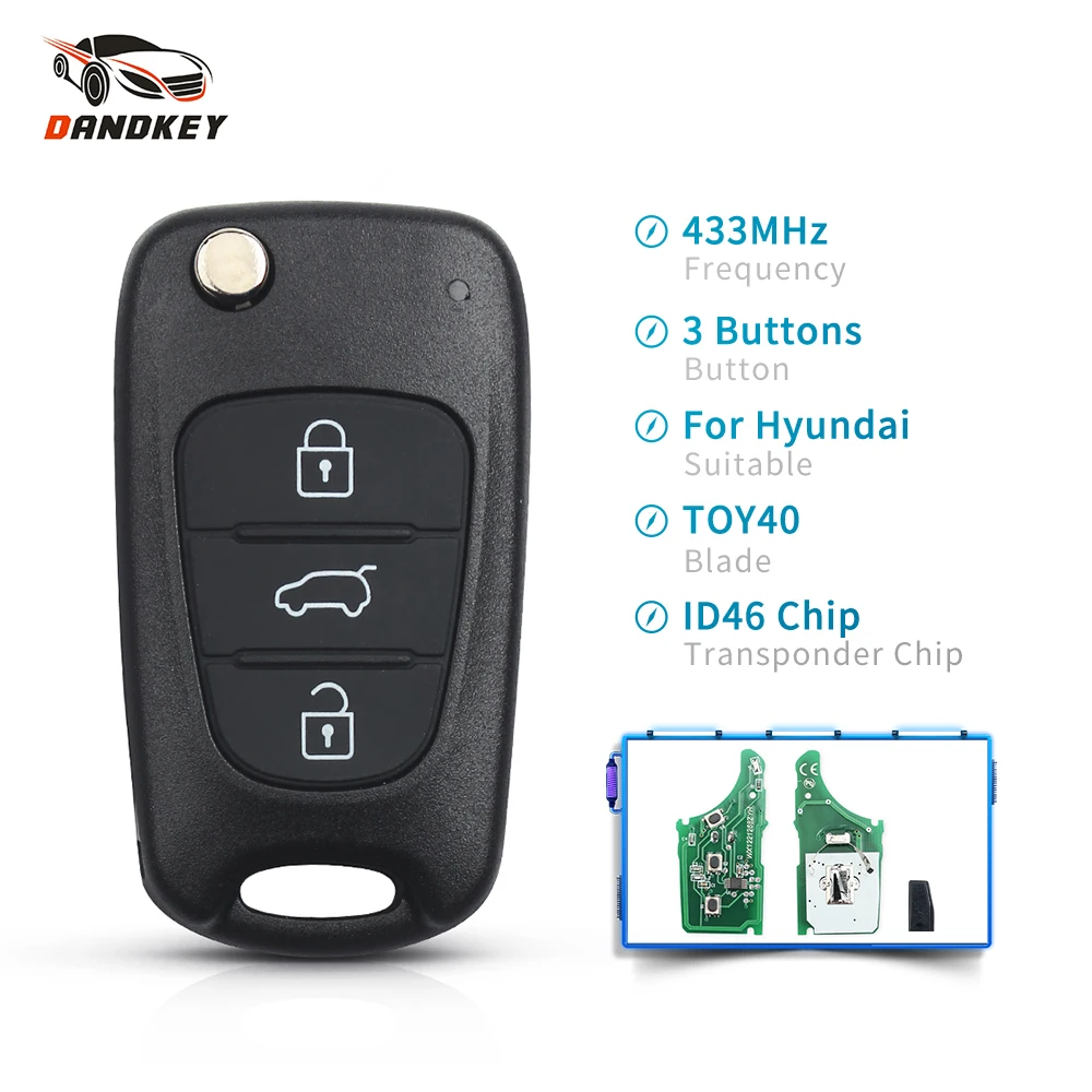 Dandkey флип ключ для Hyundai I20 I30 IX35 Avante 433 МГц ID46 чип 3 кнопки складной Автомобильный