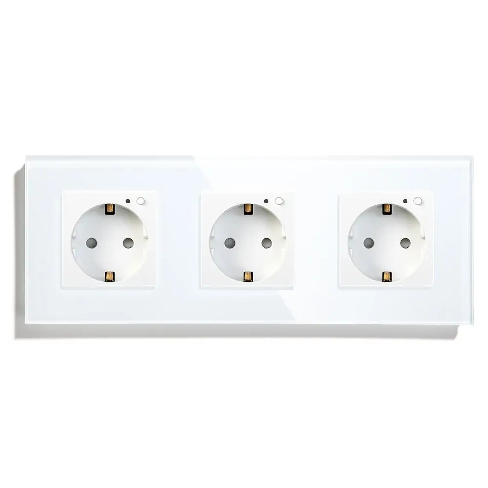 White Wall Socket BSEED Wi-Fi розетка тройная ЕС Стандартный розетки 16A 110 V-250 V белого и черного цвета с золотыми с украшением в виде кристаллов Стекло Панель для умного дома - Тип: White Wall Socket
