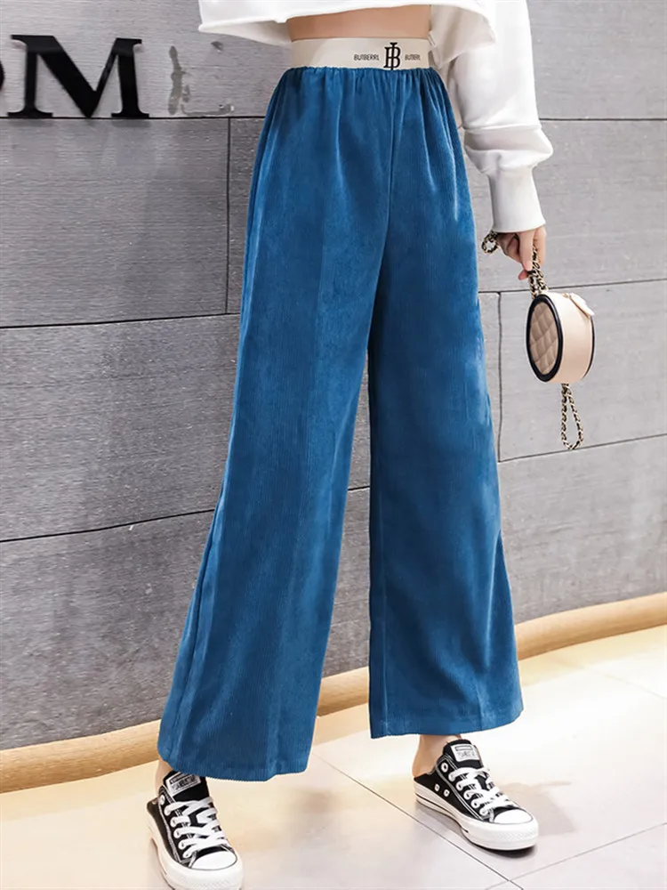 

POUNGDUDU 2021 Women Pants Corduroy For Girl Wide Leg Trousers Y2k Pants Female High-Waisted Loose Streetwear Vintage Casual