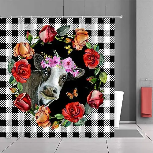 Черно-белая клетка в клетку буйвола крупного рогатого скота красная роза