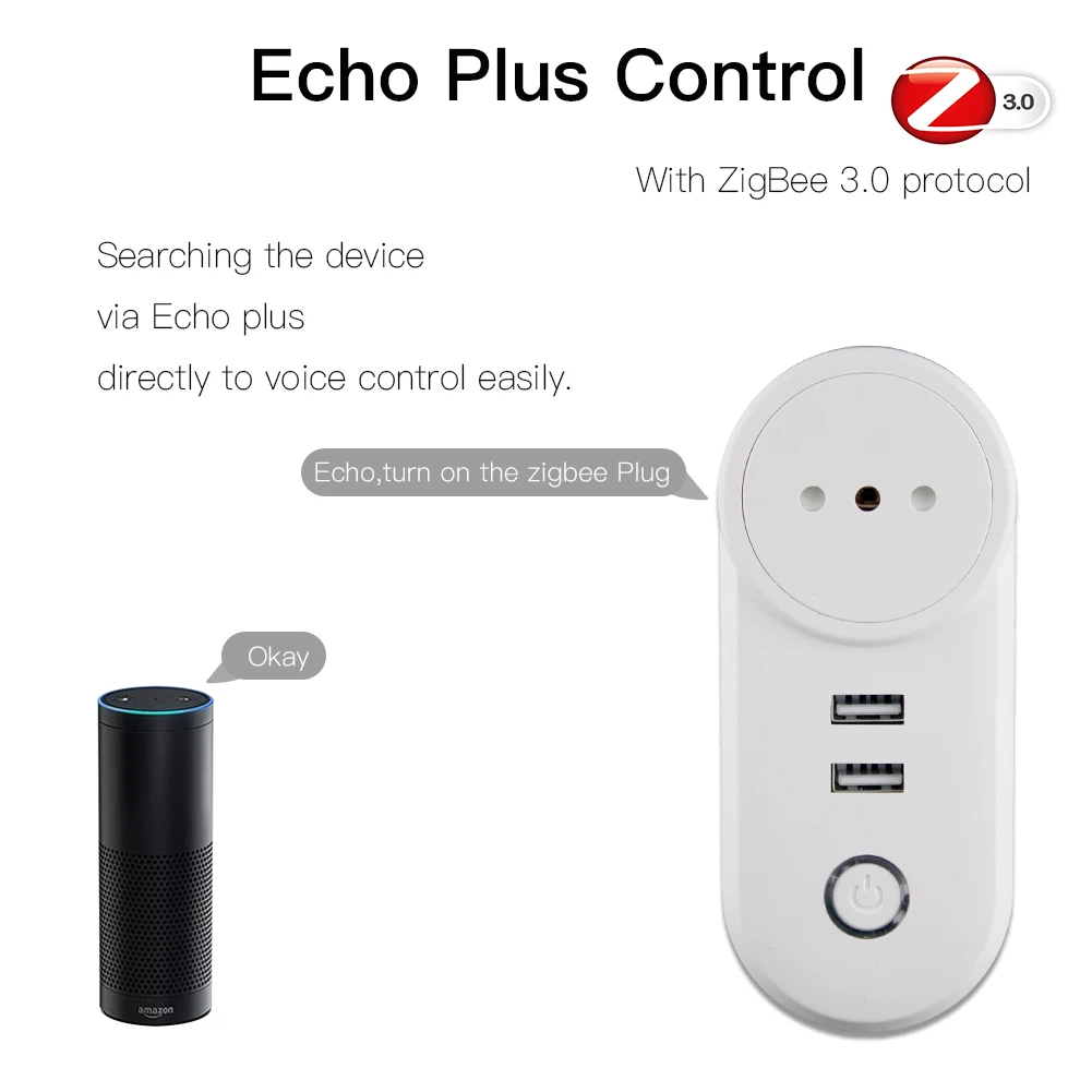 Розетка ZigBee3.0 Беспроводная с двумя USB-портами и дистанционным управлением |