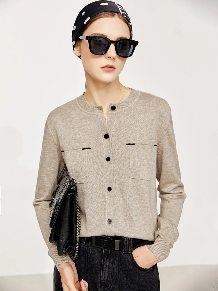 Amii минималистский зимний кардиган для женщин Модный однобортный трикотажный топ