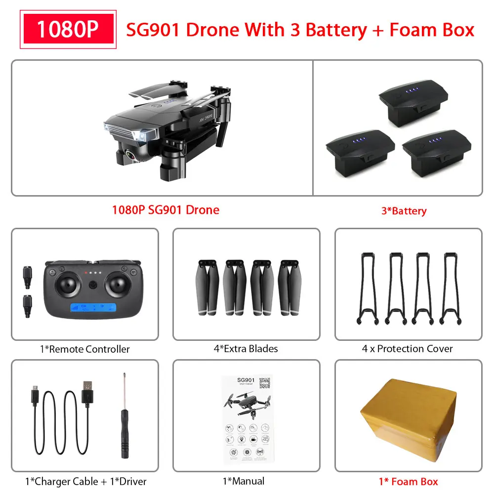 SG901 1080P 3B Foam ZWN SG907 SG901 gps Радиоуправляемый квадрокоптер с Wifi FPV 1080P 4K HD Двойная камера оптический поток Дрон следуй за мной мини Дрон VS SG106 E502S - Цвет: SG901 1080P 3B Foam