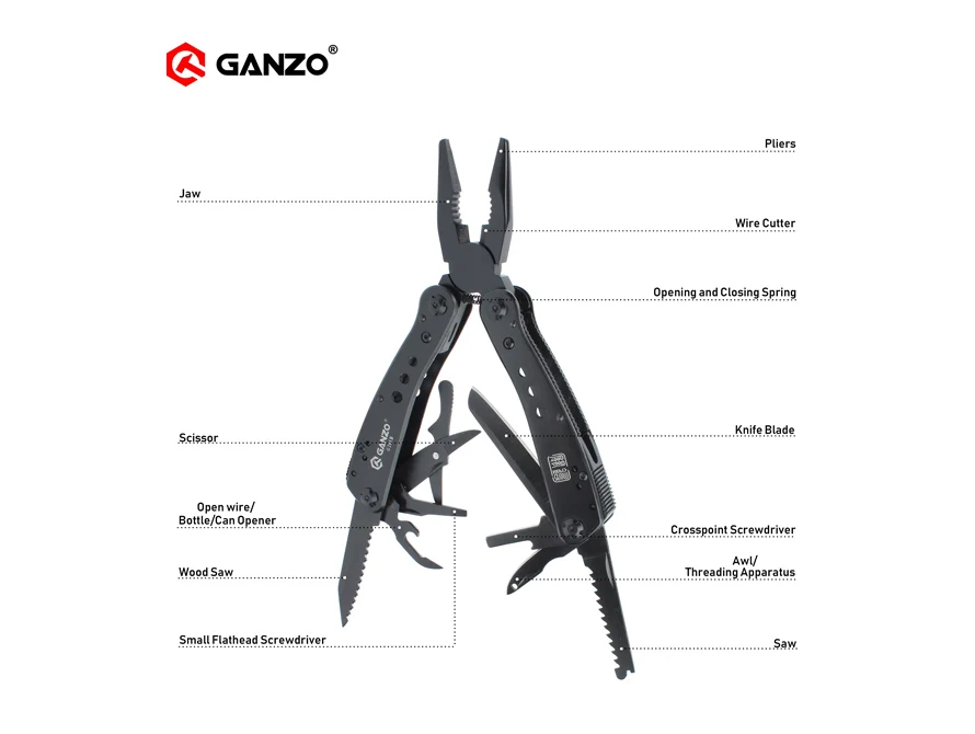 Ganzo G201B Черные Портативные складные многофункциональные плоскогубцы с длинным носом, нож для пилы, высококачественные оригинальные инструменты Ganzo