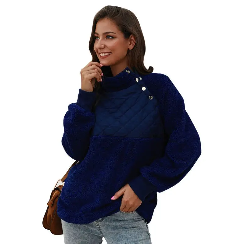 

Women Stylish Personality All-match Sweatshirt Long Sleeve Color-blocked Keep Warm High Collar Jacket