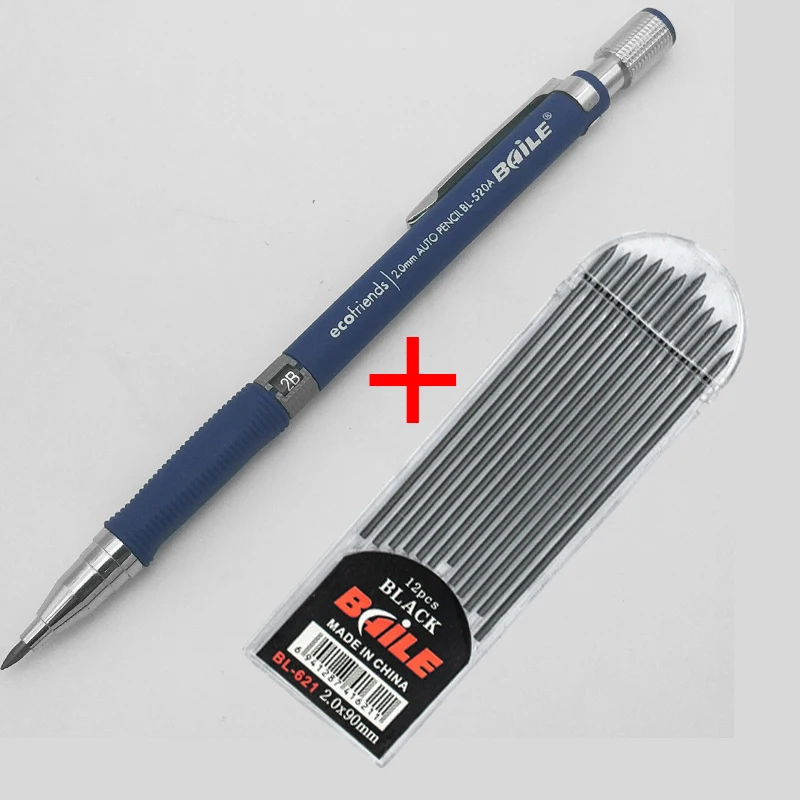 Blue pen UB 1 шт. механический карандаш, 2,0 мм свинцовый стержень, черный/синий/серебристый бочонок автоматический карандаш для экзамена Рисование школьные офисные принадлежности - Цвет: Blue pen UB