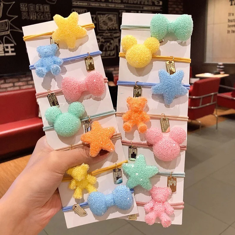 Новые резинки для волос в виде животных с бриллиантами полной серии в ярких цветах (Картун Бэр, Микки Маус) - Корейские аксессуары