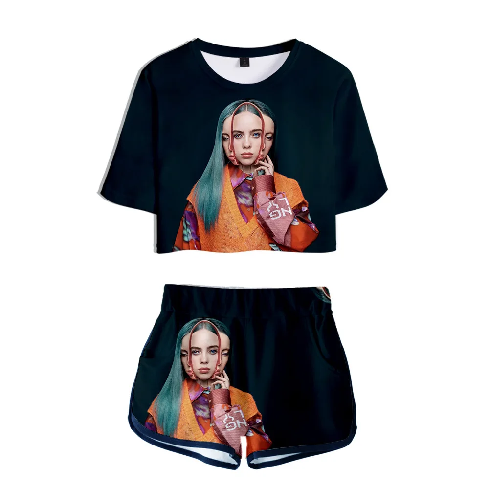 Billie Eilish 3D Толстовка с принтом Женский комплект из двух предметов укороченный топ