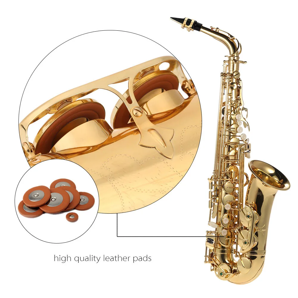Альт саксофон ammoon bE латунный лакированный Золотой E плоский Sax 802 Тип клавиш