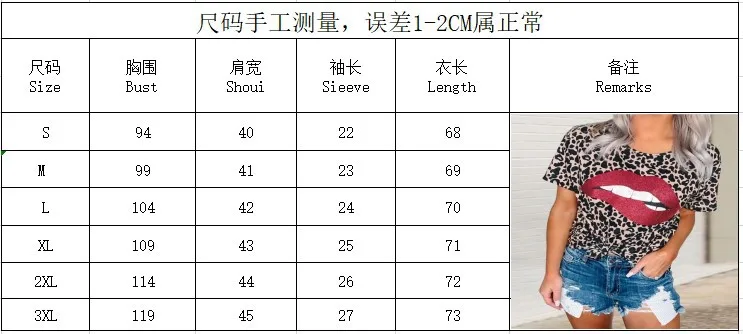 

Sexy Red Lip Print Leopard Women T-Shirt O-Neck Short Sleeve Casual Loose Plus Size Tshirt Fashion Summer Street Tee Tops