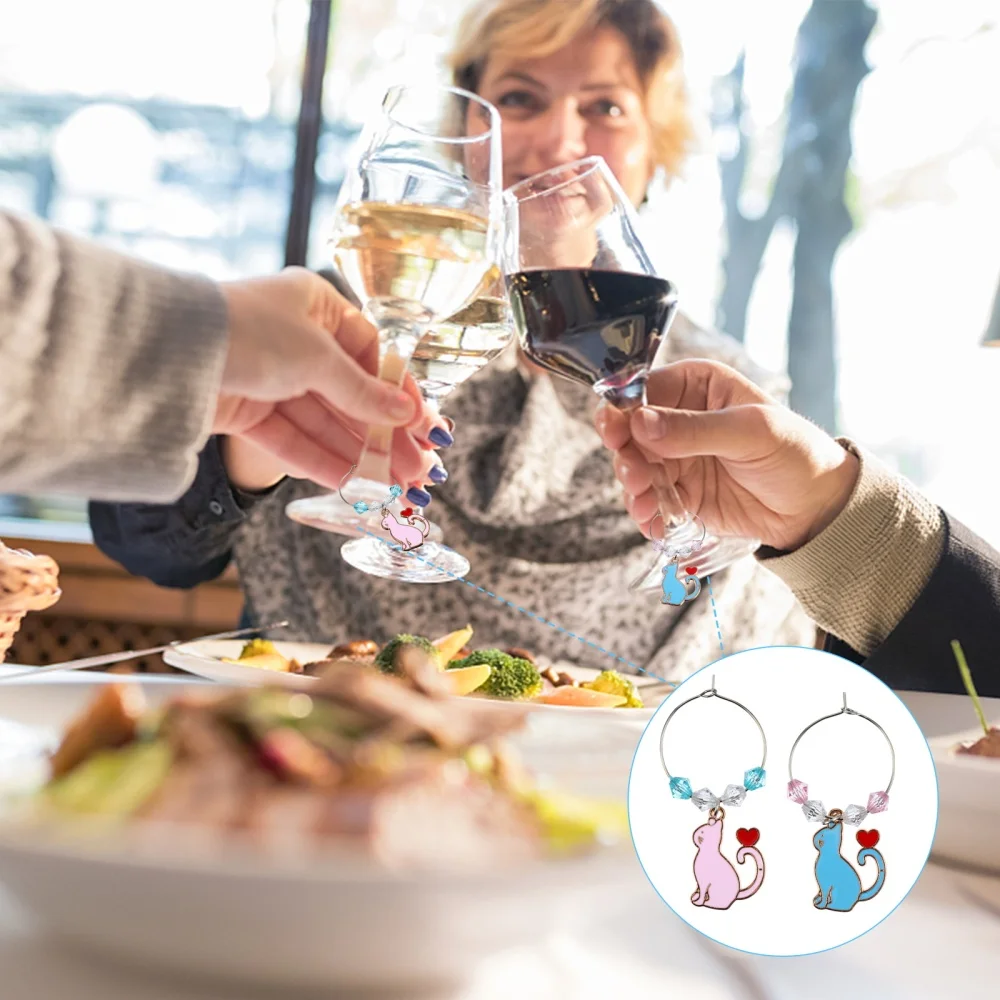 

1 Set 6pcs Cat Charms Glass Marker for Cocktail Party Decor (Assorted Color)