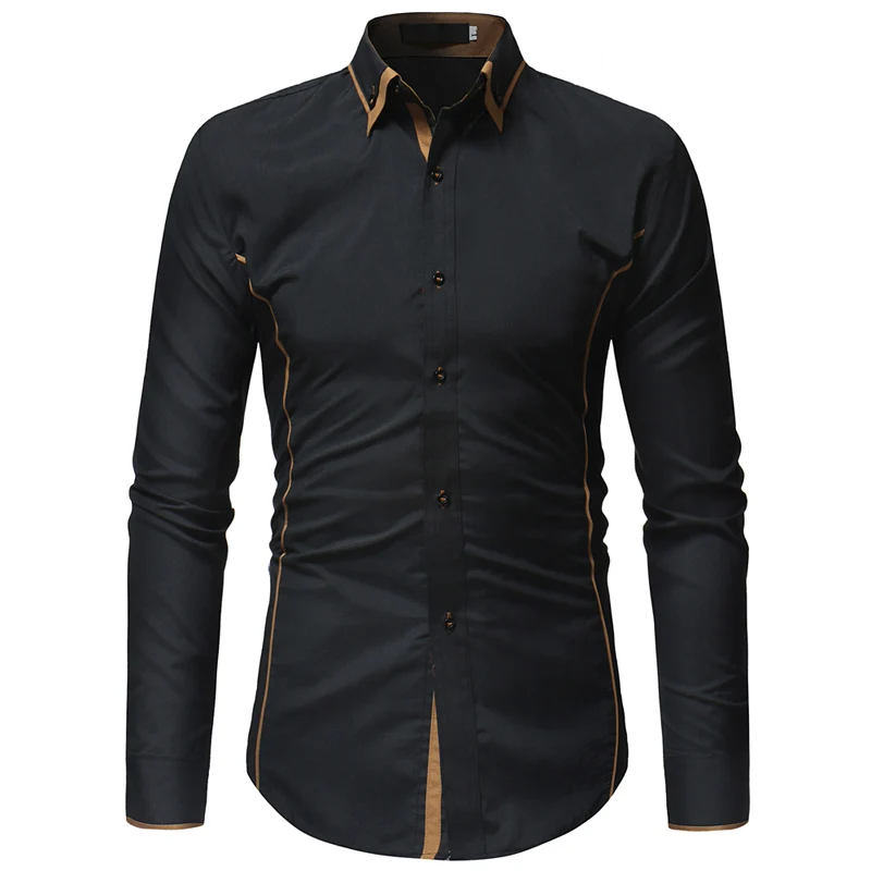 Мужская приталенная рубашка Camisa Masculina Повседневная однотонная черная с длинными